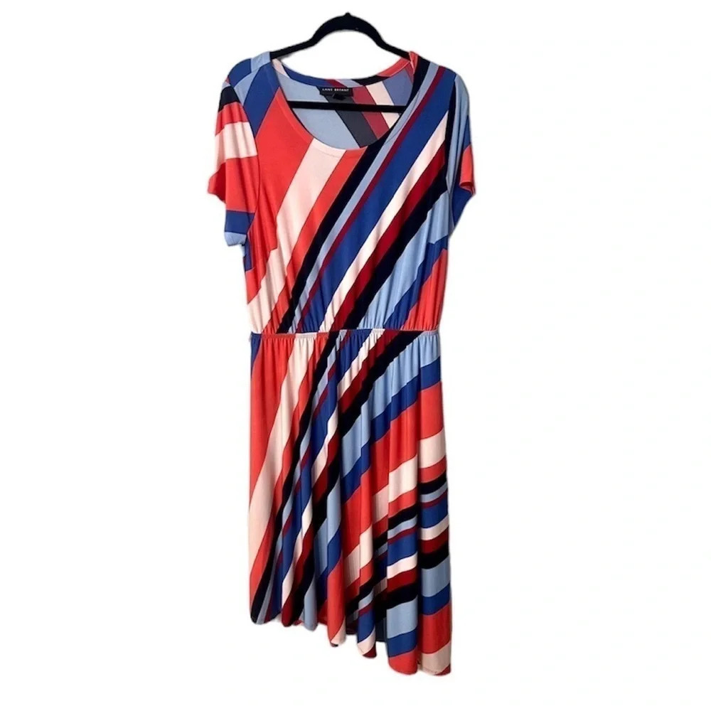 Lane Bryant Short Sleeve Striped Asymmetrical Hem Midi Dress Size 14/16 GUC